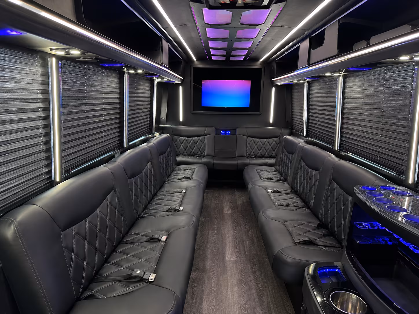 White party bus exterior