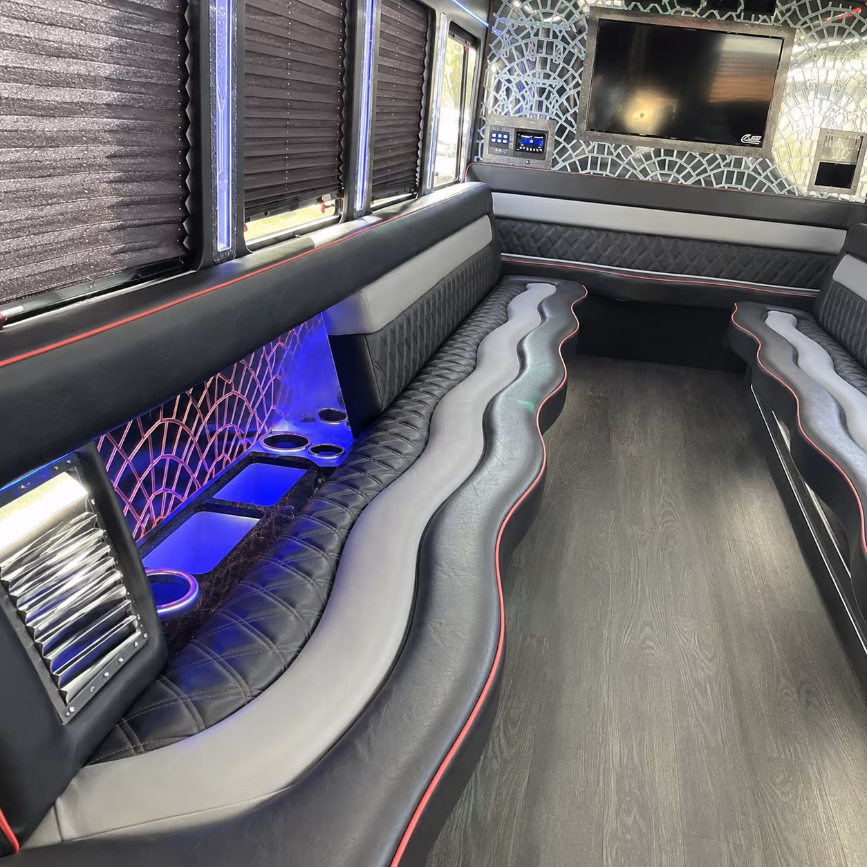 White party bus exterior